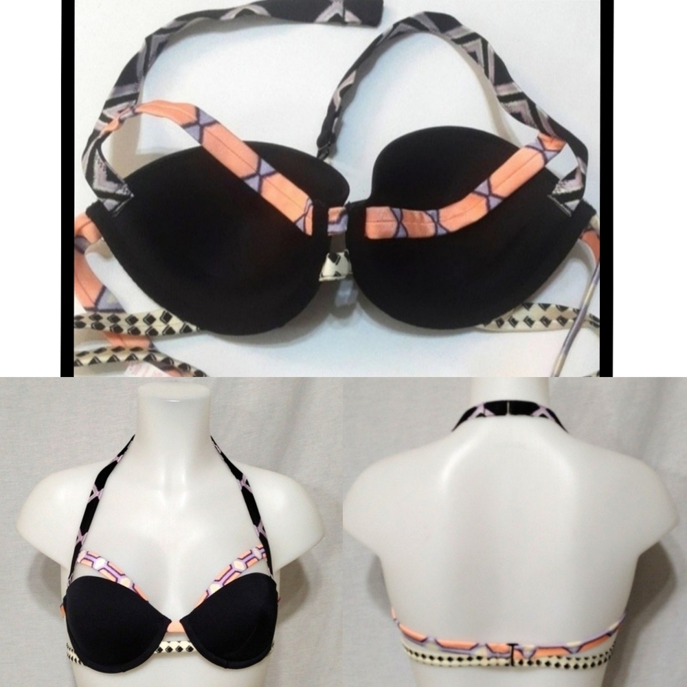 Victoria’s Secret 34B Halter Strappy Push-Up Bikini Swim Top Sexy Plunge